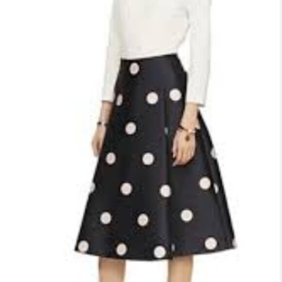 Kate Spade Lysa Navy with Pink Polka Dots Pleated Midi A-Line Skirt S $259 - Picture 2 of 11